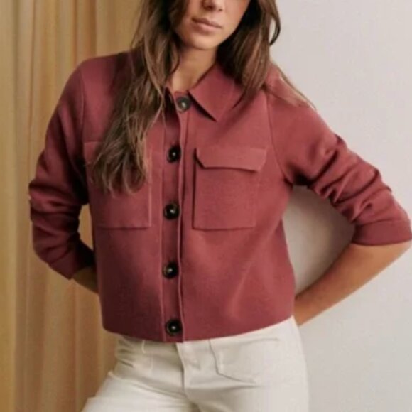 BEST Sezane Betty Cardigan Medium Rosewood Pink Knit Causal Wool French - Picture 2 of 10